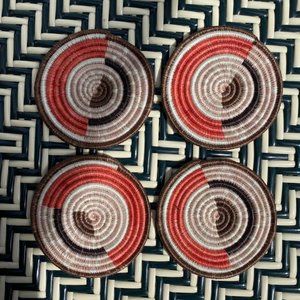 Handwoven Round Coasters - Coral, Brown & Cream (Set of 4)